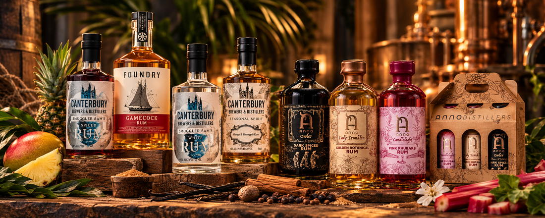 Canterbury Brewers & Distillers and Anno rum range, including Smuggler Sam’s, Gamecock and a rum miniature gift set.