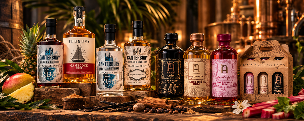 Canterbury Brewers & Distillers and Anno rum range, including Smuggler Sam’s, Gamecock and a rum miniature gift set.