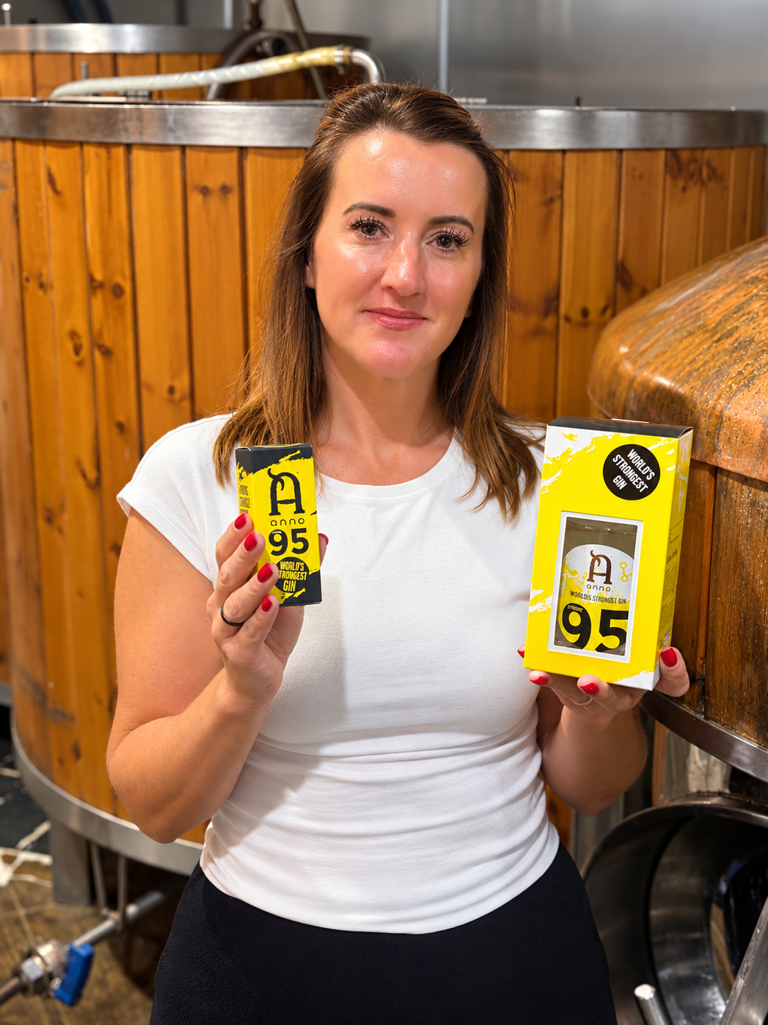 Anno Extreme 95 gin and its yellow gift box held in the brewery